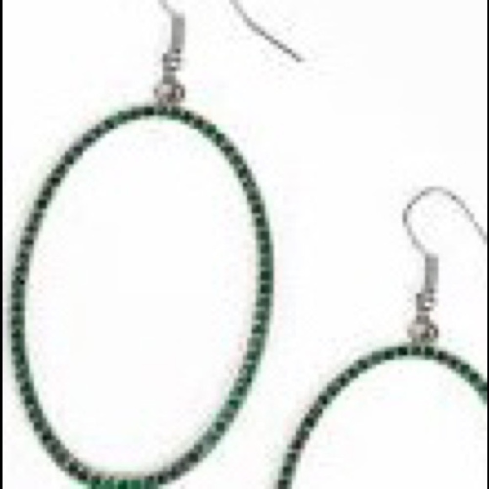 Green rhinestone hoop earrings